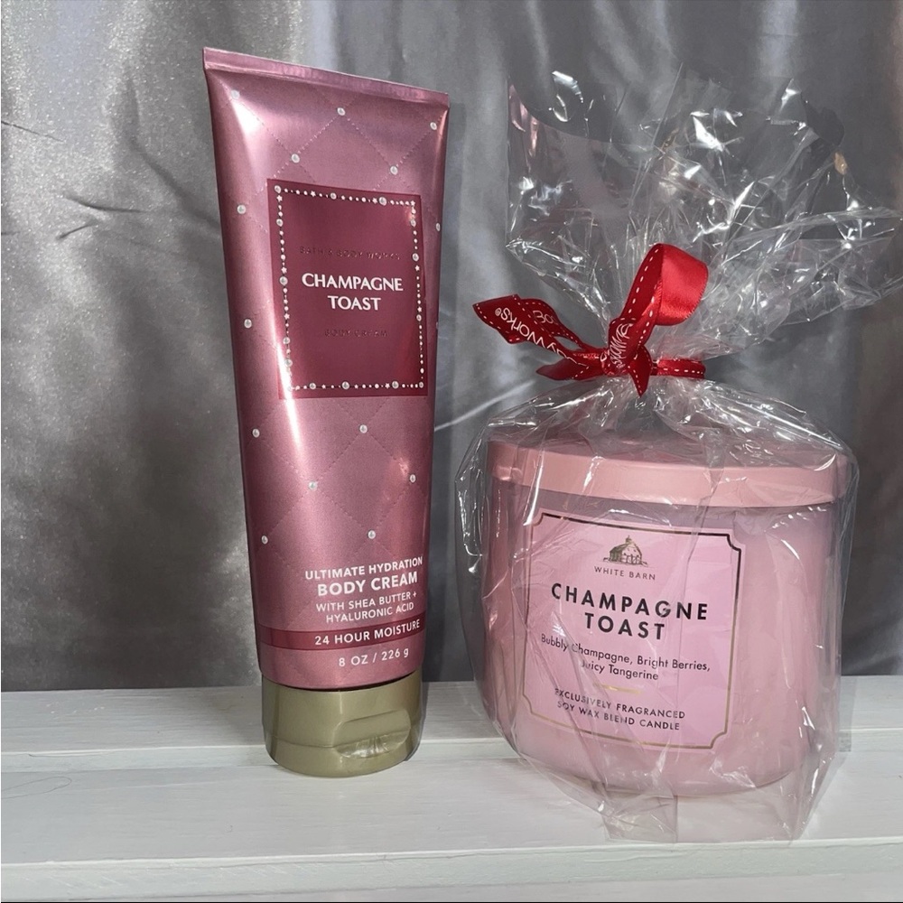 Champagne Toast Bath and Body Works White Barn Wax Candle + Body Cream Set of 2
